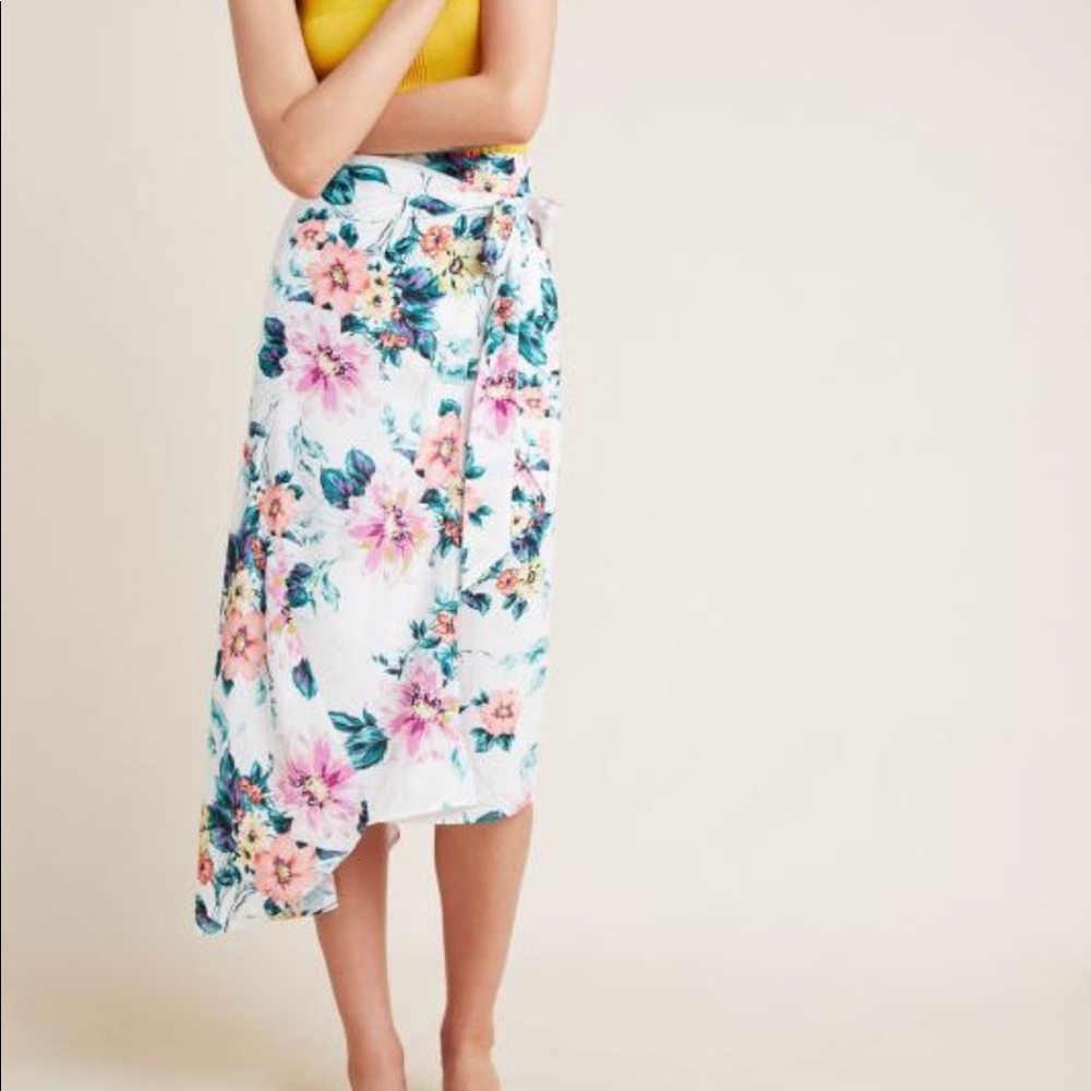 NEW Anthropologie Yumi Kim Live It Up Floral White Asymmetrical Skirt - Size XL